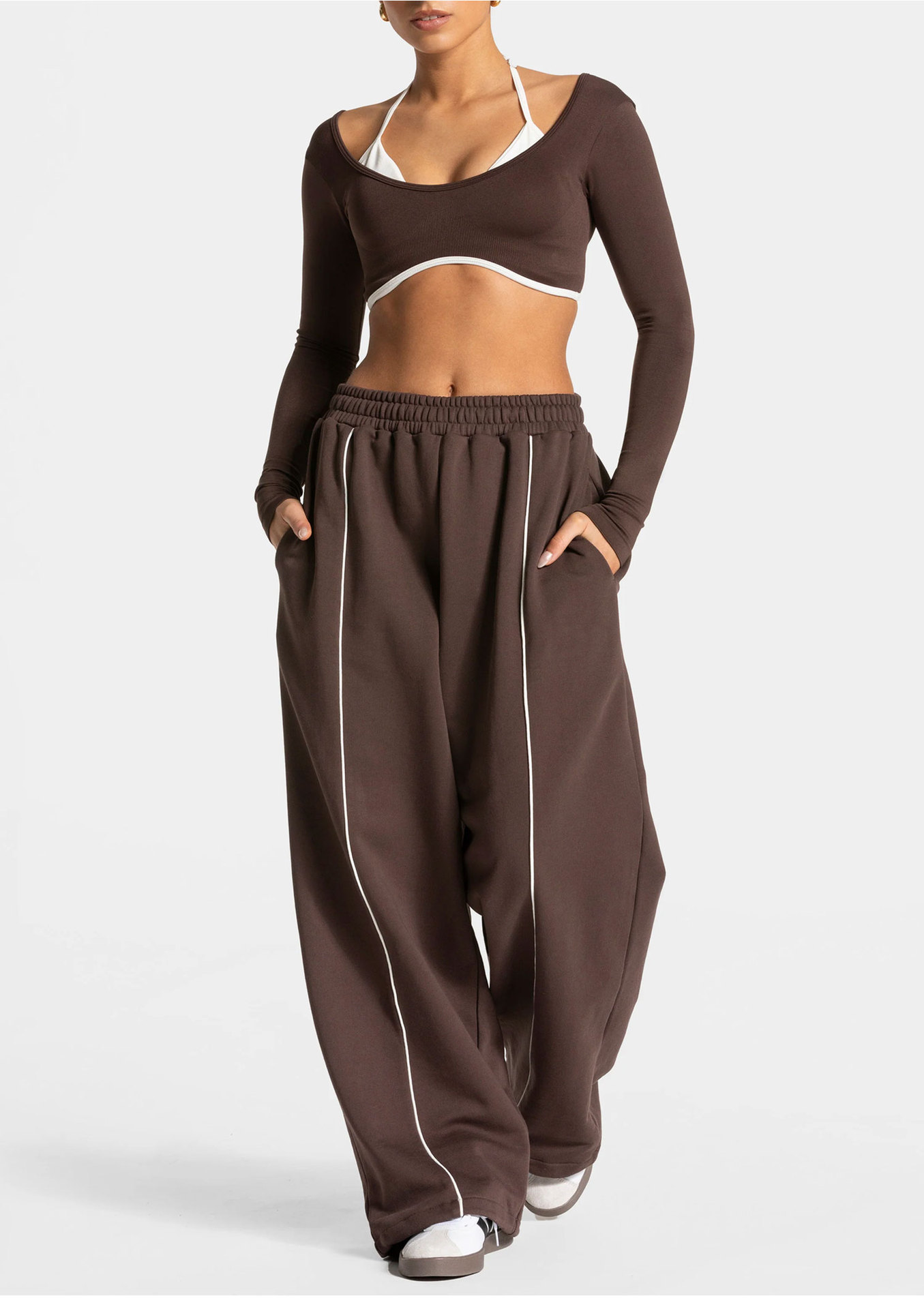 Pantalon de jogging sport pour femme, taille basse, ceinturé, coupe droite, couleur unie, décontracté, pour la gym, avec plusieurs poches, pantalon de travail à jambes larges