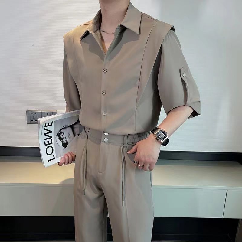 Chemise décontractée haut de gamme à manches courtes pour homme, style mature, élégante, drapée et polyvalente, idéale pour l'été
