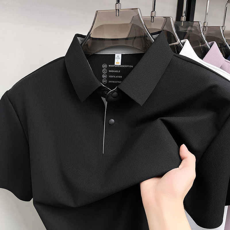 Mode glace soie manches courtes hommes polo shirt été haute qualité respirable affaires décontracté nouveau simple t-shirt de couleur solide