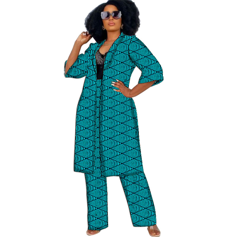 Ensemble Cardigan et manteau pour femmes, vêtements africains, coupe-vent étendu, hauts à manches mi-longues avec pantalon droit, tenues Ankara