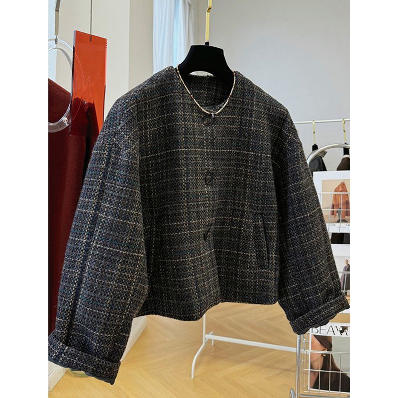 Manteau court en tweed coréen pour femme, printemps-automne 2026, épais, chaud, élégant, chic, coquette, streetwear, veste tendance, vêtement d'extérieur.
