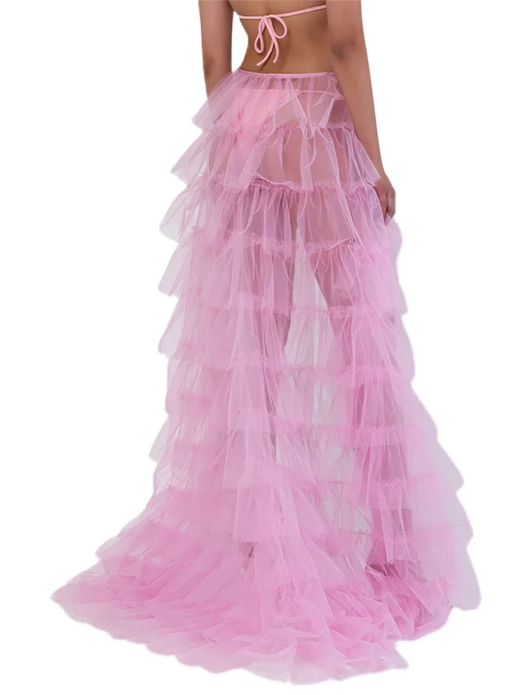 Mode longue jupe en Tulle femmes élégante princesse Style Sexy maille irrégulière Tutu jupes Vintage jupe bouffante plage couvertures