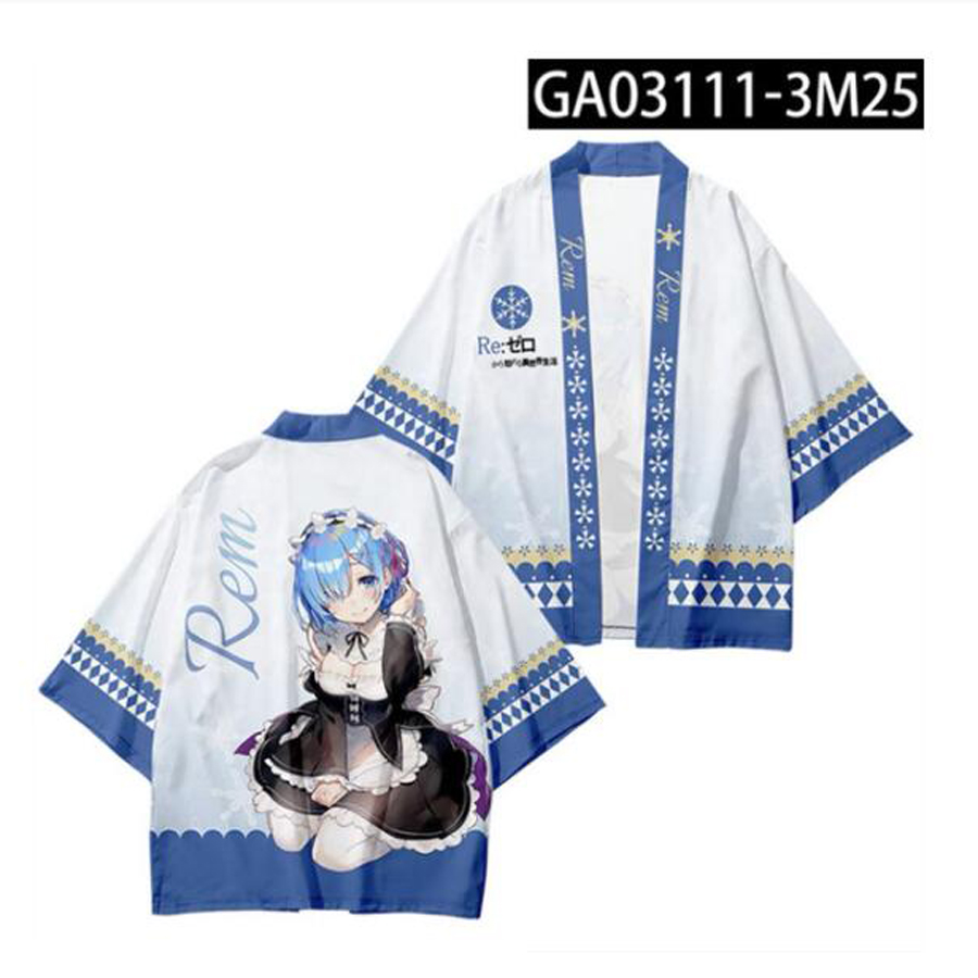 Kimono japonais Anime Re:Zero Kara Hajimeru Isekai Seikatsu Emilia Rem Ram, Costumes de Cosplay, Cardigan chemise, vêtements
