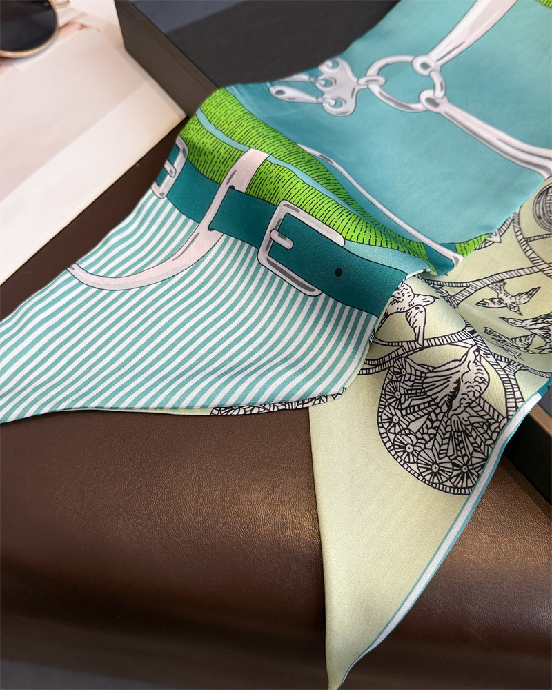 Écharpe en soie imprimée double face pour femme, ruban fin, foulard long tendance, ruban de sac à main fin pour femme, jolies écharpes de cou