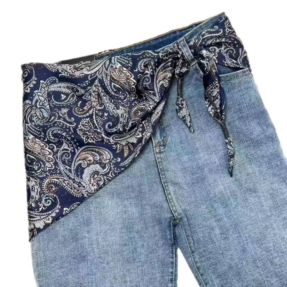 Écharpe en soie imitation cachemire à motif floral, style littéraire, accessoire polyvalent, ceinture triangulaire pour la taille, accessoire de taille pour jeans