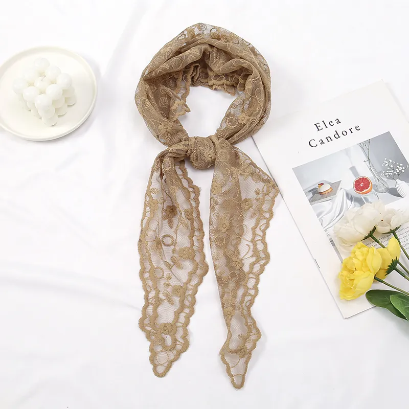 Fleur brodée dentelle Triangle écharpe petit châle Crochet cou écharpe couleur unie foulard chapeaux Bandana Hijab foulard