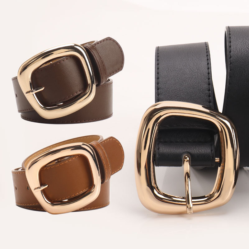 Ceinture large à boucle trapézoïdale polyvalente pour femmes, à la mode, pour les déplacements, Style décontracté, associé à des vêtements en jean, nouvelle collection