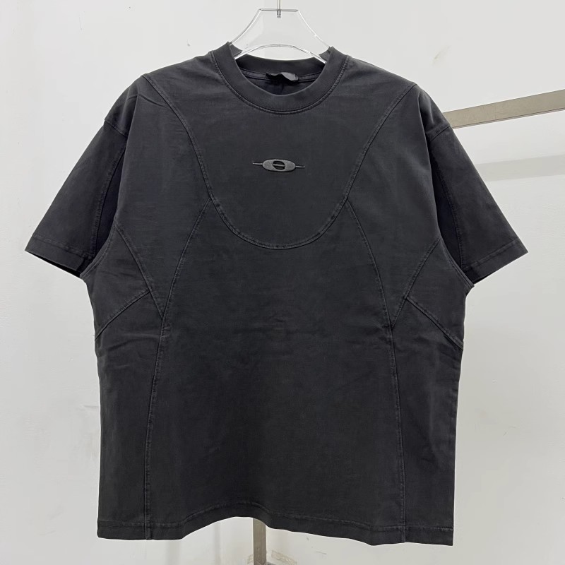 T-shirt patchwork avec logo brodé pour hommes et femmes, hauts respirants