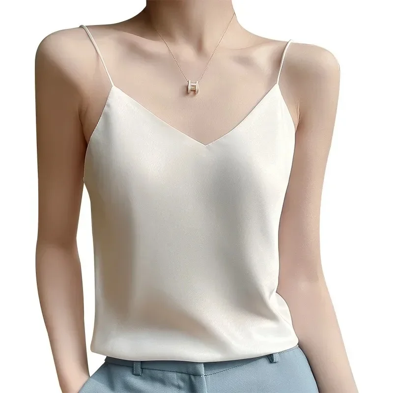 Haut en Satin Long Type Inj-Like pour Femme, Camisole à Bretelles, Sexy, Vert, Blanc, Vintage, Vêtements pour Dame