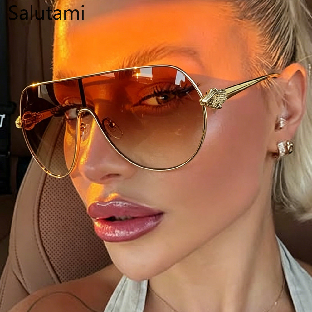 Lunettes de soleil vintage de luxe de marque de créateur, modèle monobloc, pour femmes et hommes, collection 2025, populaires, en métal, surdimensionnées, style punk