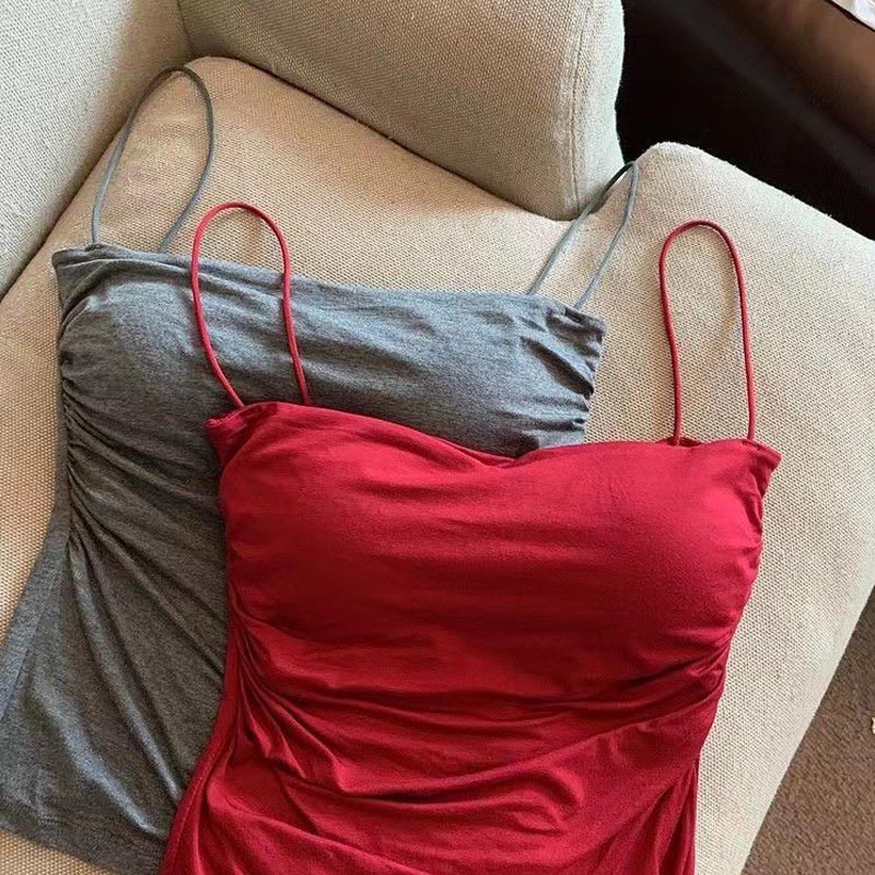 Camisoles d'été débardeurs femmes avec soutien-gorge intégré sangle réservoirs gilet sans manches t-shirts haut court couleur unie haut décontracté