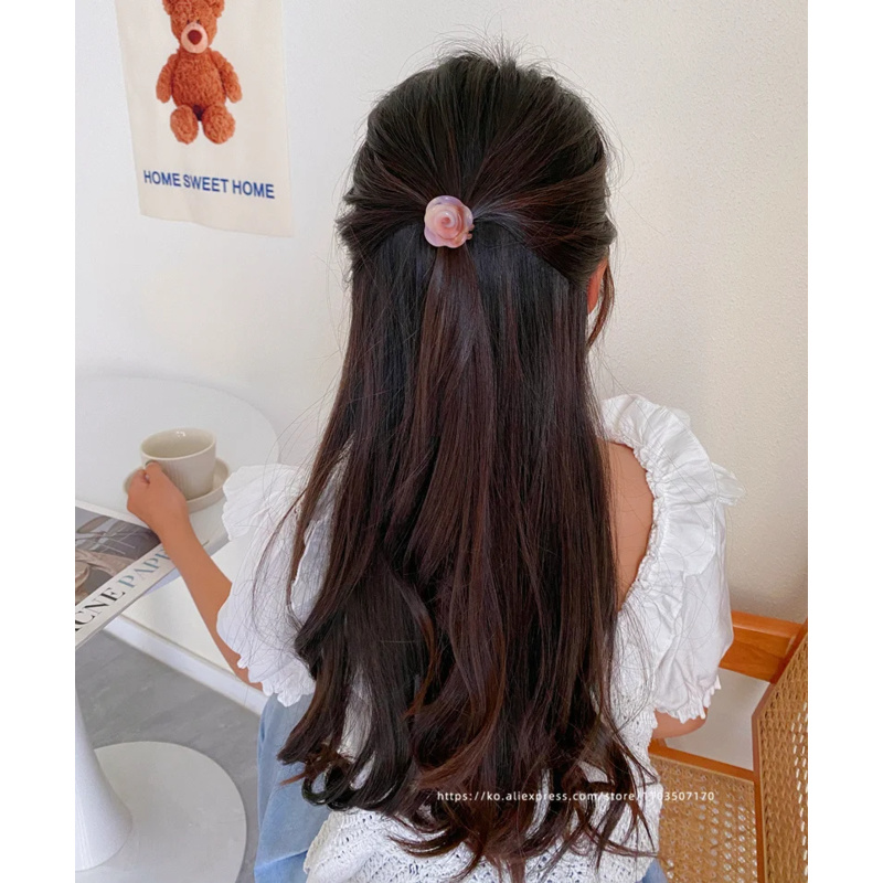 Anneau de cheveux de fleur de rose française, Corée du Sud, Corde de tête de queue de cheval haute attachée, Boule de tête de bourgeon de fleur, Corde de cheveux de tendon de feuille