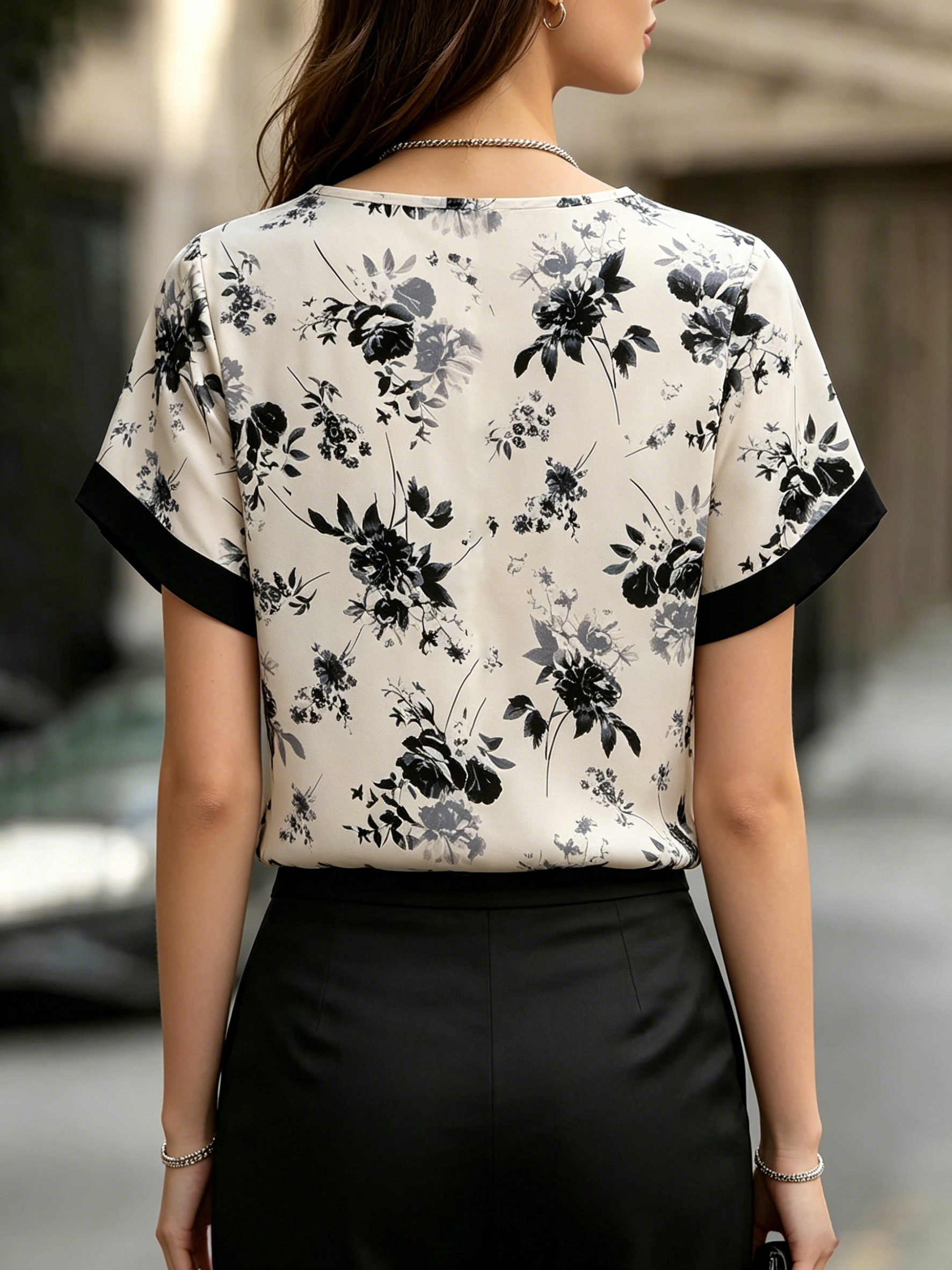 Chemisier floral pour femme à col rond et manches à volants, haut imprimé, t-shirt ample décontracté et élégant, chemise pour femme, haut quotidien printemps-été