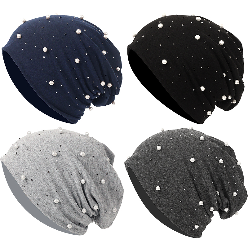 Femmes perle strass Bonnet couvre-chef solide doux automne hiver casquette pour femme Bonnet mode tricoté automne extérieur Bonnet