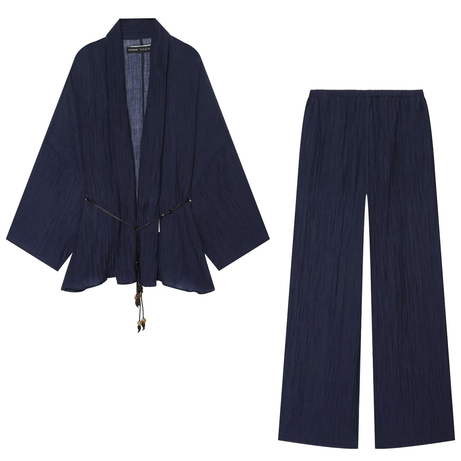 Ensemble veste et pantalon long semi-transparent effet froissé, style européen et américain, nouvelle mode 2026 pour femmes