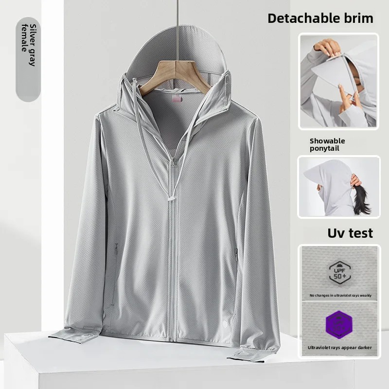 Vêtements de Protection UV en soie glacée pour hommes, combinaison de pêche respirante à séchage rapide avec capuchon détachable, bord coupe-vent, manchon de Protection solaire