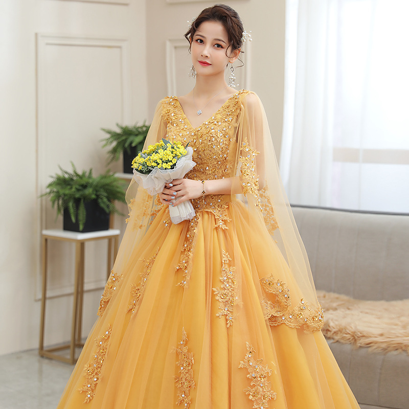 Robe de mariée brodée longue robe bouffante hôte Performance robe de remise des diplômes fête d'anniversaire mariée robe de demoiselle d'honneur robes de bal