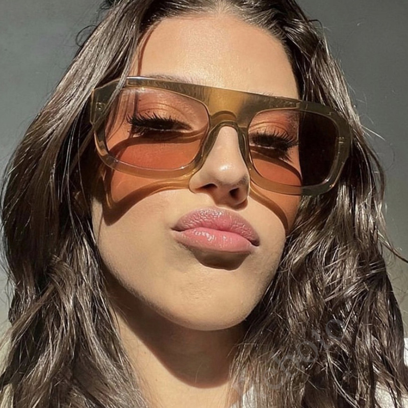 Lunettes de soleil carrées de luxe pour femmes, nouvelle monture épaisse Vintage léopard Orange, mode féminine polygone, lunettes à dessus plat