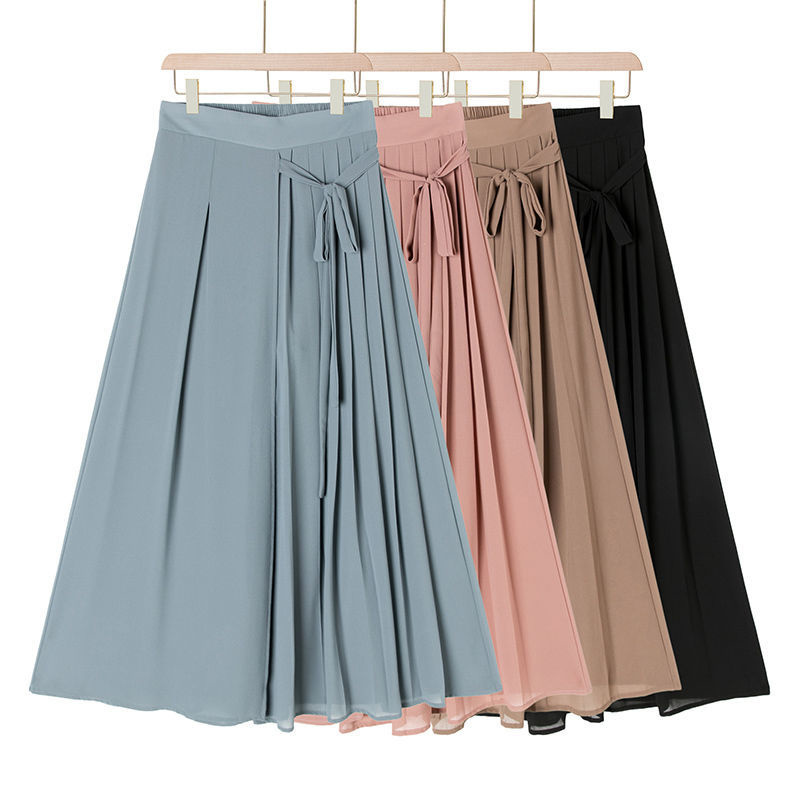 Jupe-pantalon plissée en mousseline de soie pour femme, vêtement léger et décontracté, taille haute, jambes larges, mode coréenne, Harajuku