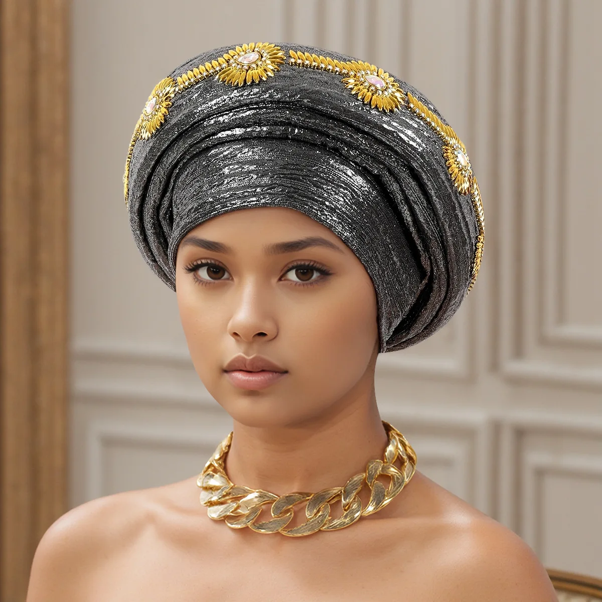 Nouveau Turban, Bonnet, Hijab, Foulard, Chapeau, Autogele Africain, Coiffe de Mariage Nigériane pour Femme