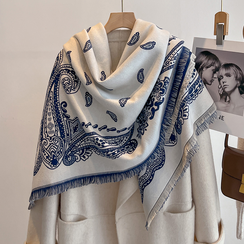 Nouvelle mode femme Faux cachemire hiver Pashmina Vintage imprimé glands épais chaud double face écharpe en plein air châles enveloppes Foulard