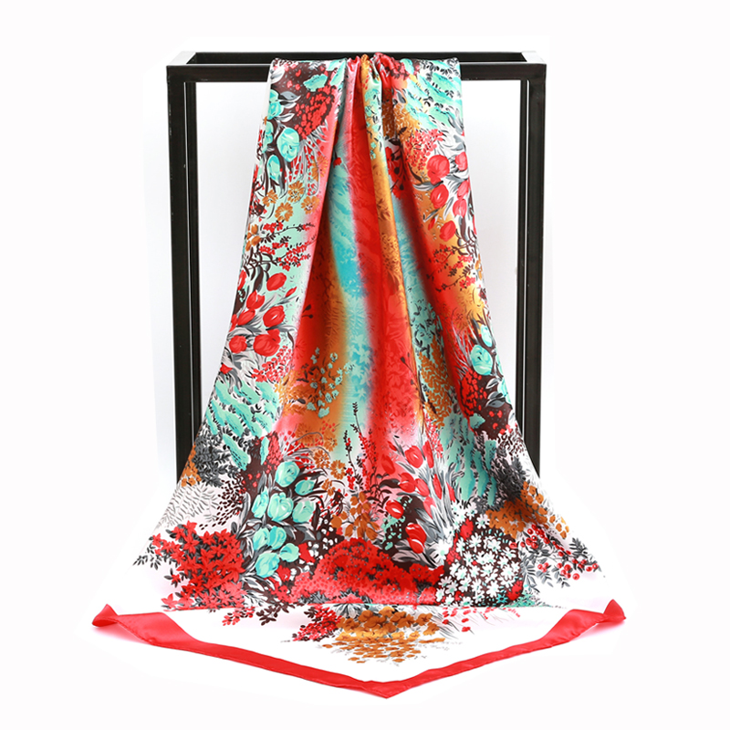 Nouveau Foulard carré en soie femmes concepteur imprimé fleuri foulards en Satin pour dame Foulard Bandana écharpes femme Foulard 90 cm Hijab