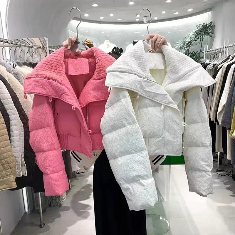 Parka matelassurera en coton chaud pour femme, col en tricot chic coréen, veste courte épaissie, manteau d'automne et d'hiver, 2023