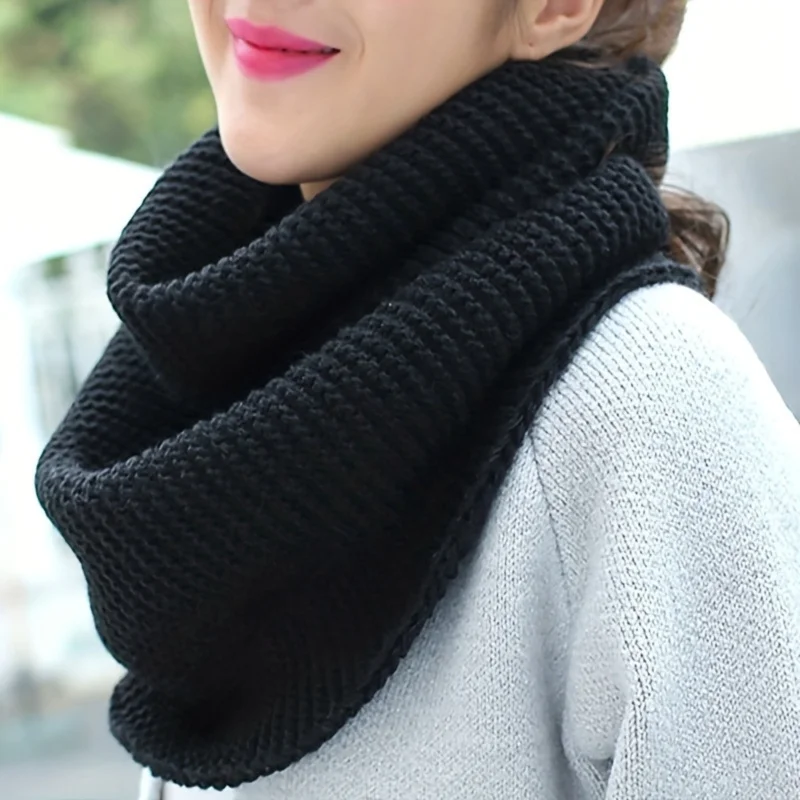 Écharpe en tricot épais de couleur unie pour femmes, style coréen, automne-hiver, écharpe chaude pour le cou