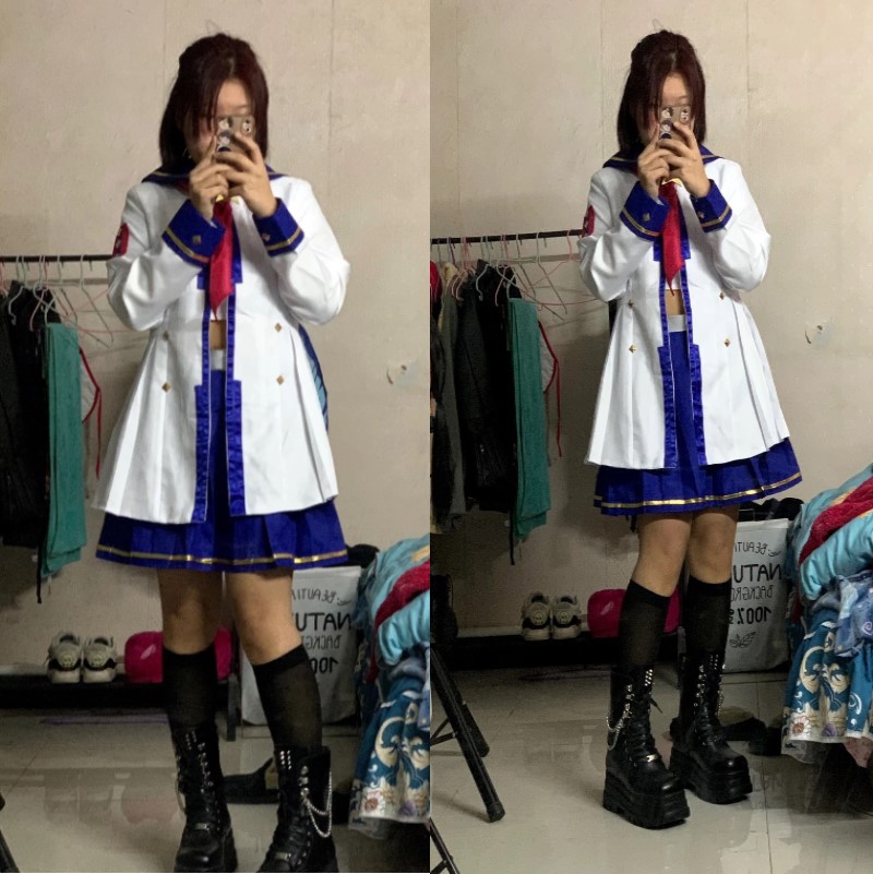 Jeu Umamusume: jolie casquette Derby Oguri, Costume de Cosplay, queue de perruque, uniforme de marin blanc, jupe manteau pour femme, joli Costume d'halloween