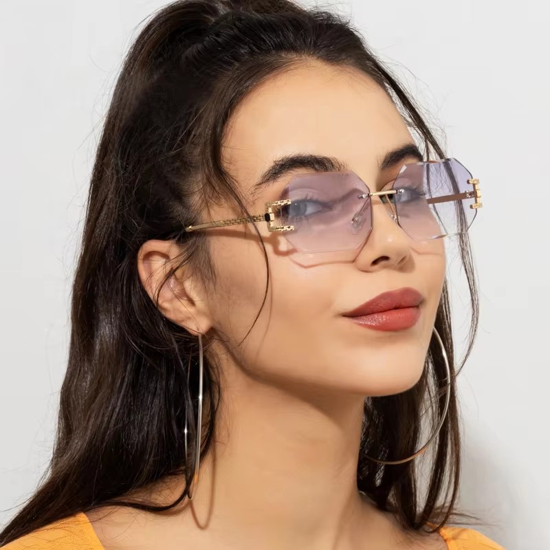 Lunettes de soleil dégradées polygone pour femmes et hommes, tendance, marque de styliste, rectangulaires, sans bords, coupe Len, UV400