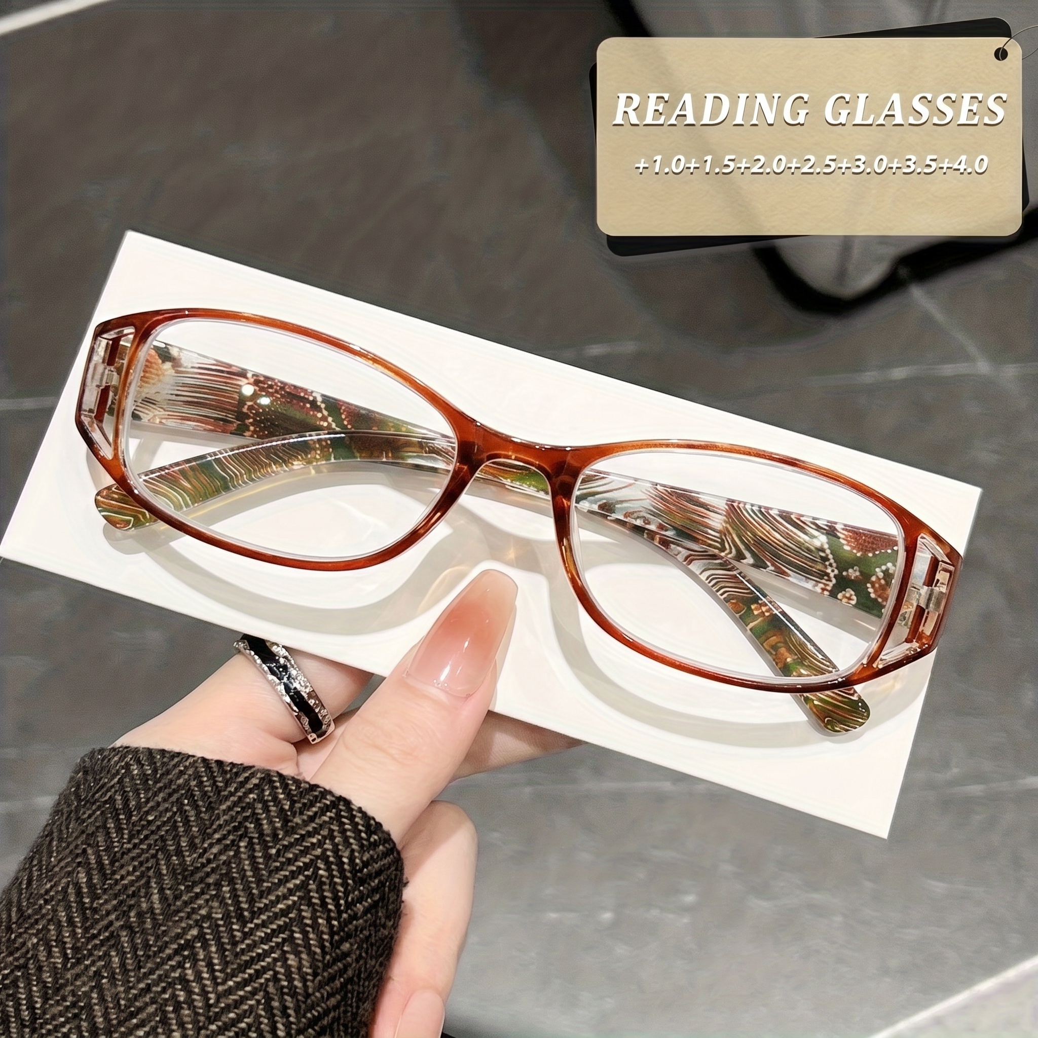 6 paires de lunettes de lecture rectangulaires à petite monture pour femmes, design imprimé texturé, anti-lumière bleue, multicolores, portables