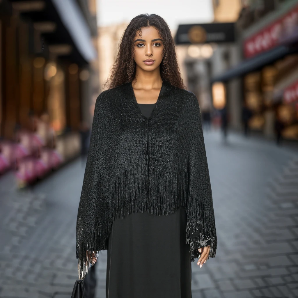 Robe de Soirée en Dentelle Transparente à Pampilles Creuses, Châle de Protection Solaire Brcorporelle, Fil localité et Argenté, Longue Écharpe Fine à Paillettes