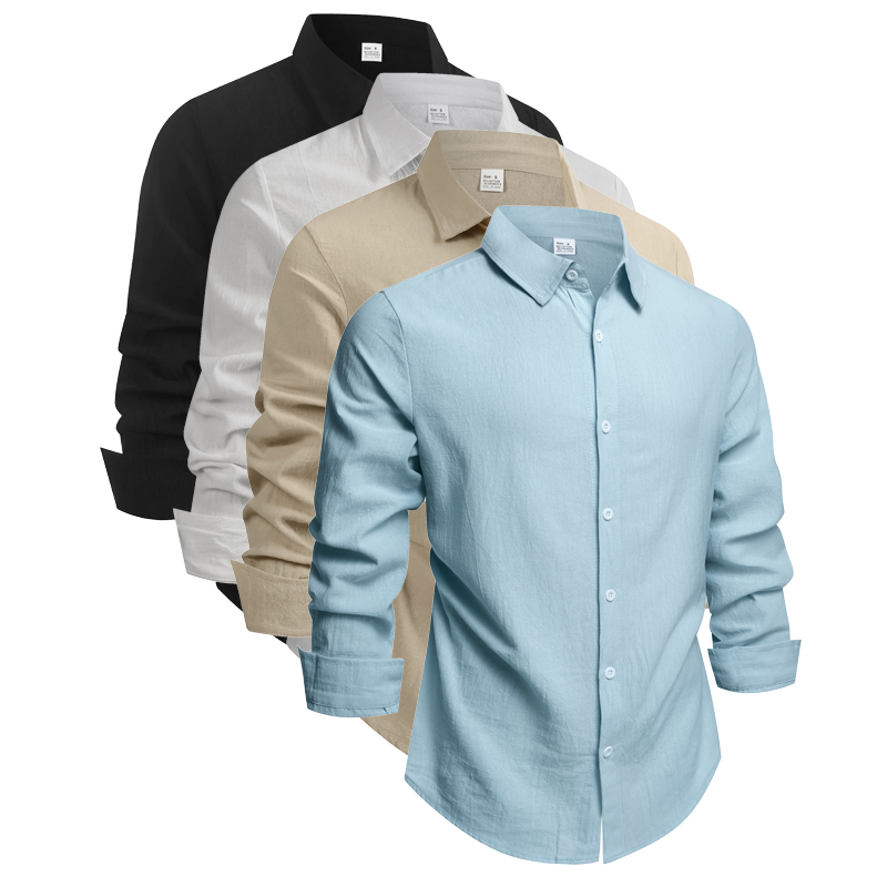 Chemise en coton et lin pour homme, vêtements décontractés pour homme, hauts de qualité supérieure, chemises noires et blanches, chemise à manches longues pour homme, style business