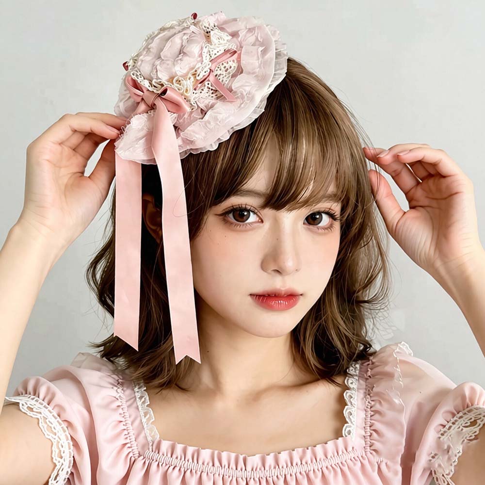 Accessoire de coiffure pour femme, style Lolita, avec mini pince à cheveux en dentelle, nœud en satin à volants et long ruban, coiffe vintage victorienne pour fête du thé
