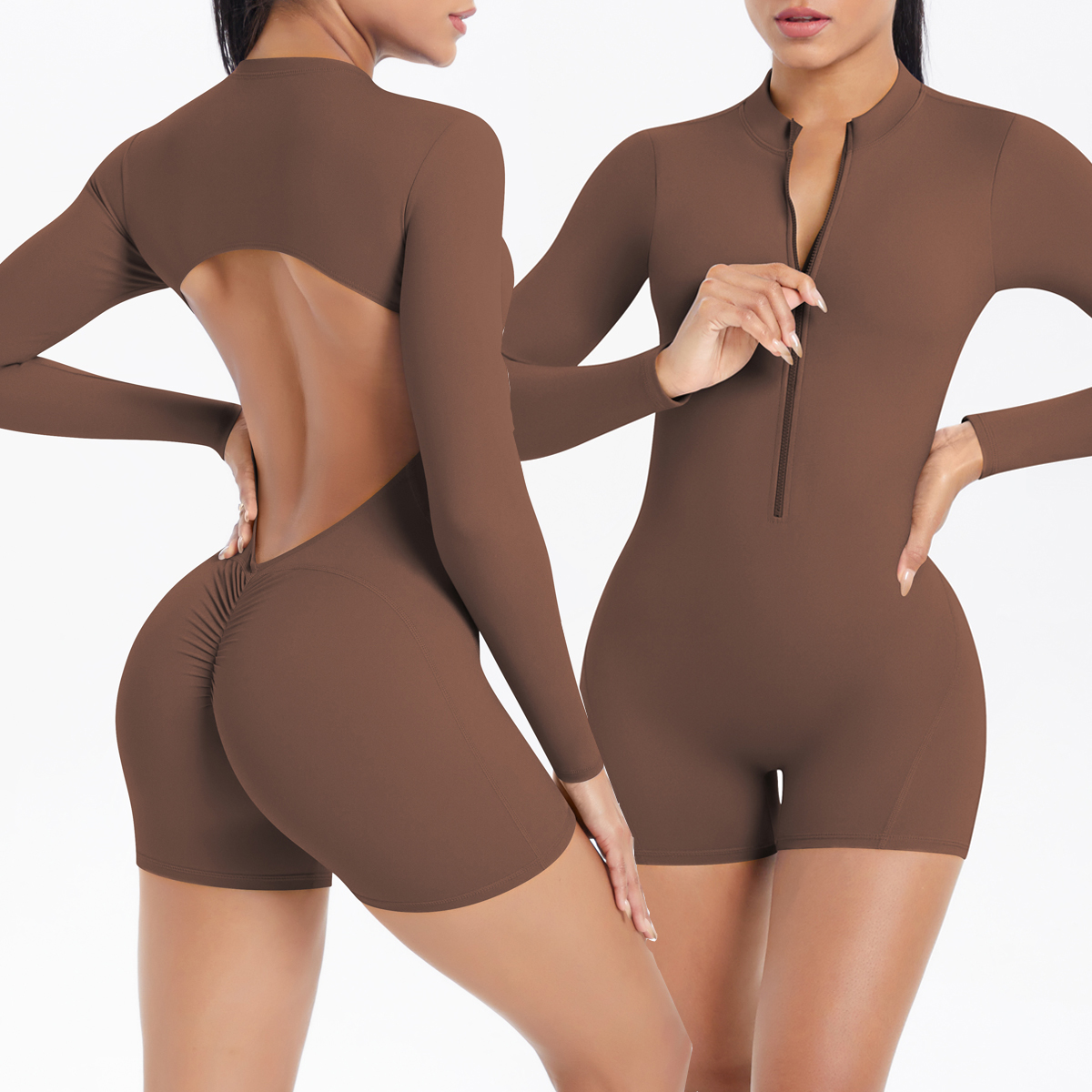 Combinaison de sport pour femme, vêtements de yoga respirants à séchage rapide, combinaison de sport à manches courtes avec fermeture éclair