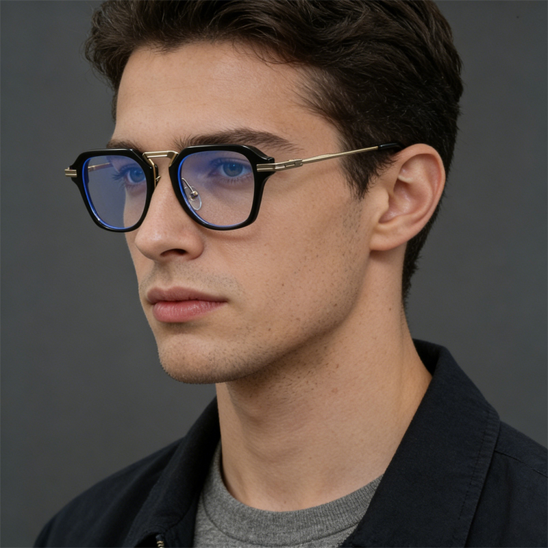 Lunettes de vue carrées rétro de luxe pour hommes, monture épaisse en acétate, verres optiques en métal mélangé, filtre anti-lumière bleue, pour le bureau et le quotidien