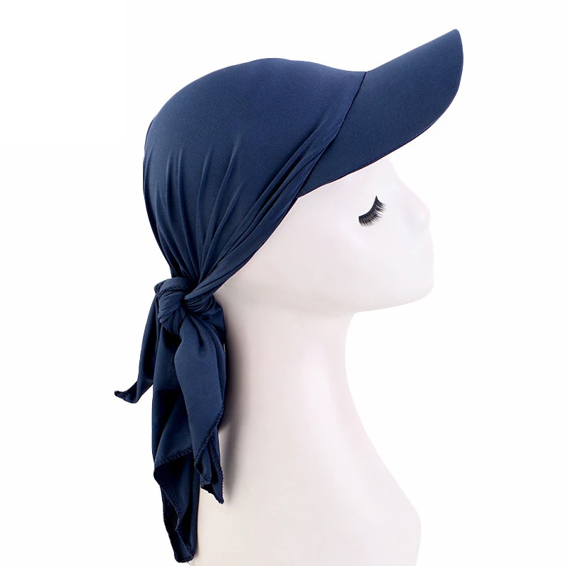 Casquette à Bord pour Femme Musulmane, Visière Solaire avec Turban artificiel astique Pré-Attaché, Foulard de Tête, Hijab, Perte de Cheveux, Chapeau d'Extérieur, Bandana, Sauna
