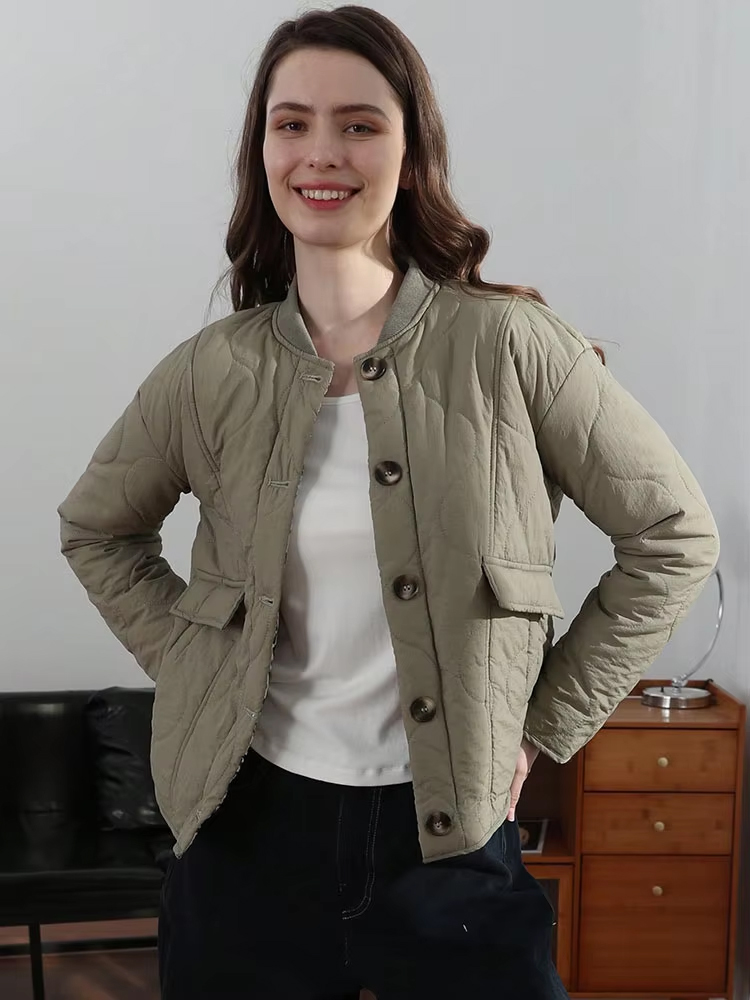 HH Manteau d'automne matelassé élégant pour femme, uni, à manches longues, simple boutonnage, vêtement d'extérieur décontracté, tenue de maternité