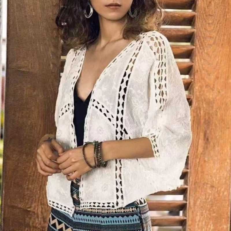 Cardigan pour femme à manches kimono, ouvert sur le devant, ajouré, en maille ouverte, style bohème, pour le printemps, l'été et comme cache-maillot de plage
