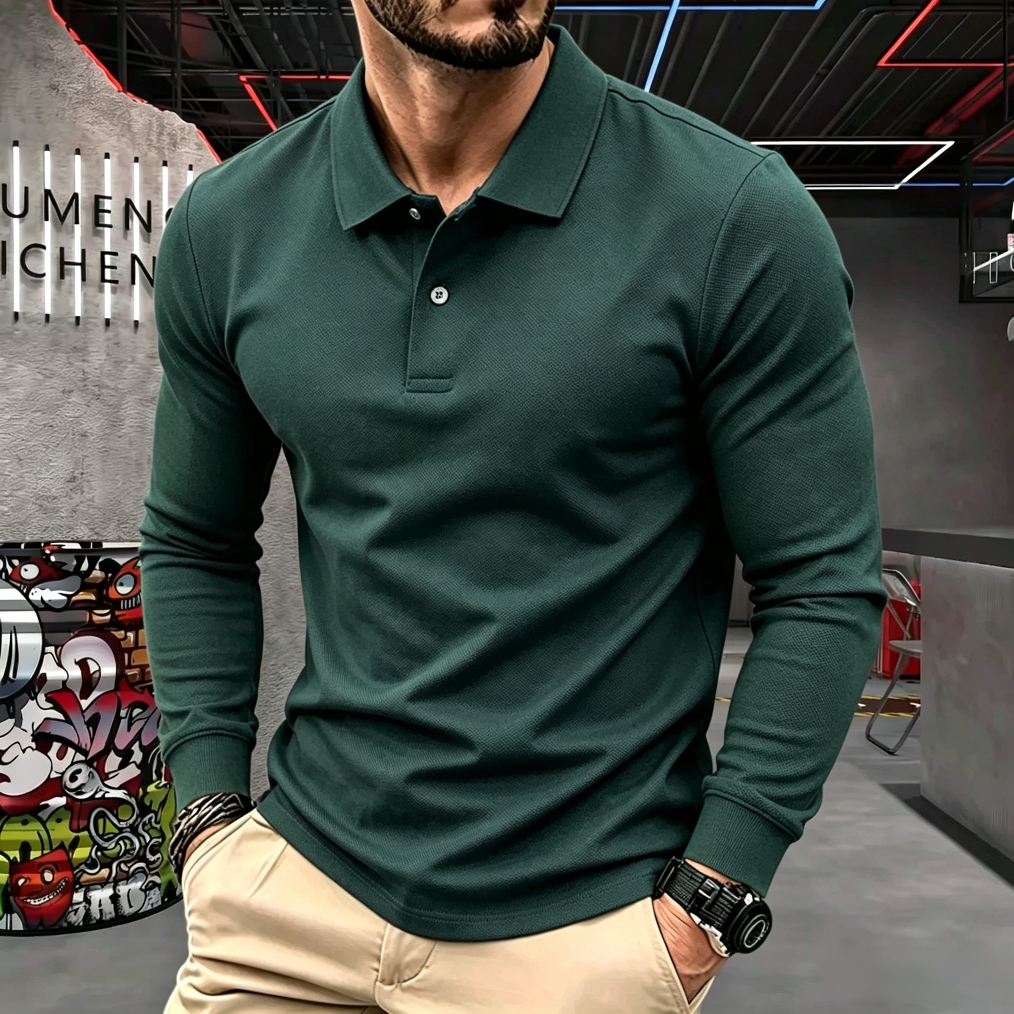 Polo à manches longues pour homme, 100% coton pur, marque haut de gamme, automne-hiver, broderie de luxe, haut de golf tendance, t-shirt décontracté