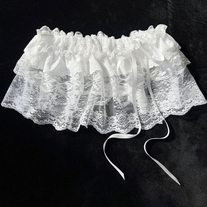 Jupe irrégulière en dentelle de mode coréenne, jupe mi-longue en dentelle à fleurs blanches, jupe en maille pour femmes, bas d'été, ourlet décoratif en jean