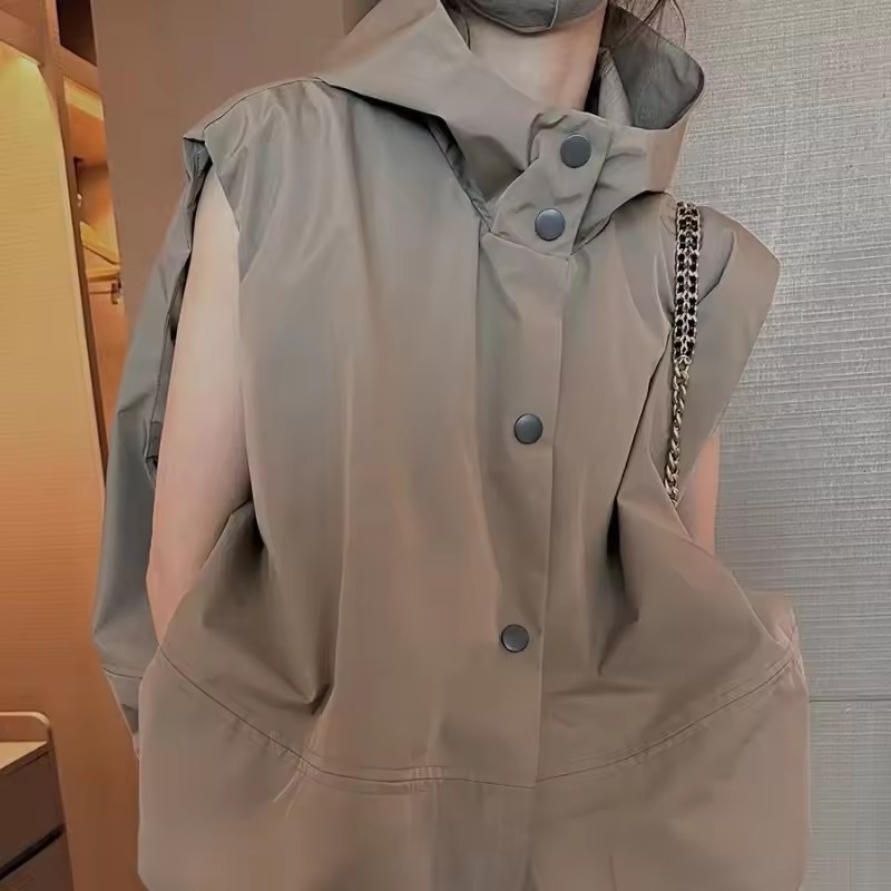 Gilets à capuche pour femmes, manteaux à simple boutonnage, hauts amples et décontractés, coréen, Simple, assorti avec tout, respirant, printemps automne