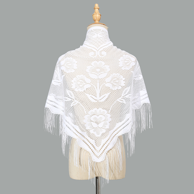 Écharpe triangulaire à glands élégants pour femmes, châles de prière en polyester, écharpe en dentelle pure pour documents d'église, écharpes de mariage, châle transparent