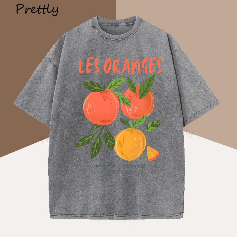 T-shirt fruits Orange France T-shirt femme coton manches courtes graphique T-shirt Vintage col rond T-shirt vêtements de rue