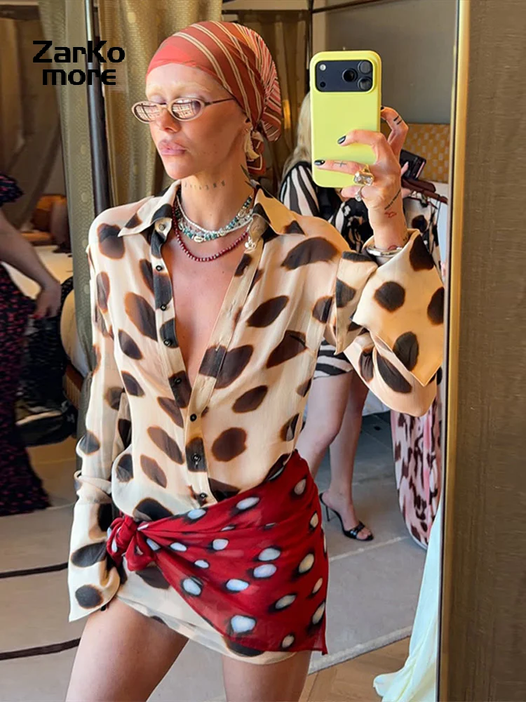 Ensemble 2 pièces pour femme : Robe chemise courte imprimée à manches longues et col à revers, avec foulard à lacets, style 2026