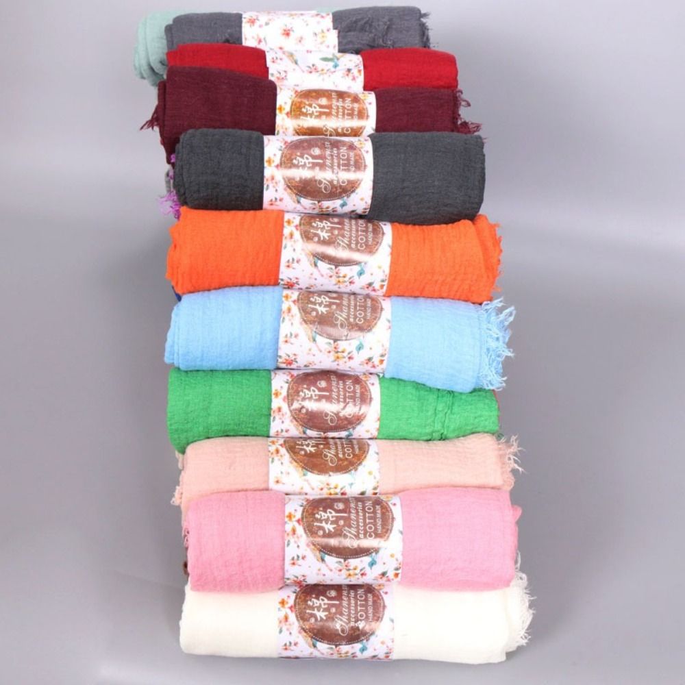 Foulards Voiles Plissés pour Femmes – 10 Couleurs, Hijab Uni en Coton et Lin Froissé, Écharpe de Tête