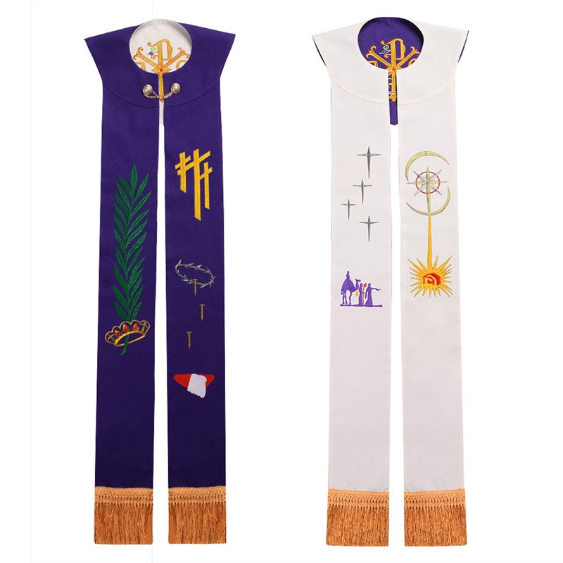 Costume de clergé étole de prêtre, écharpe d'église réversible brodée Double face Soutane