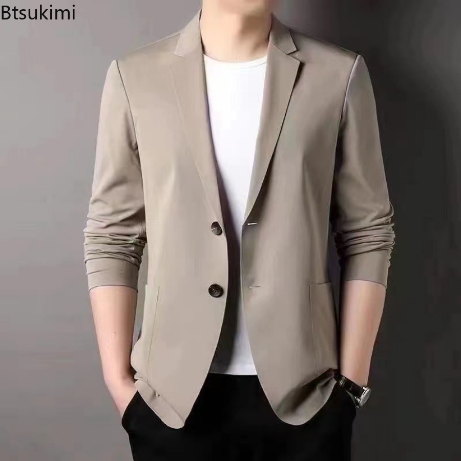 Vêtements de style occidental en soie glacée pour hommes, vestes de costume décontractées, manteaux de Protection solaire respirants, vêtements légers de printemps et d'été pour hommes