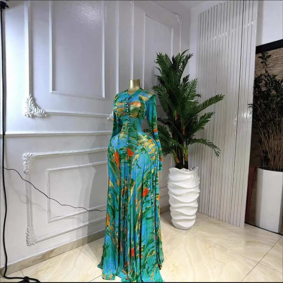 Robe longue pour femme, sexy, imprimée, style Y2K, streetwear, col en V, manches longues, moulante aux hanches, élégante, pour soirée, fête, travail, 2026