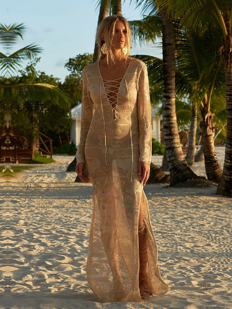 Robe de plage en crochet pour femmes, vêtements de plage sexy, nouvelle collection, Kaftan rond, Q194